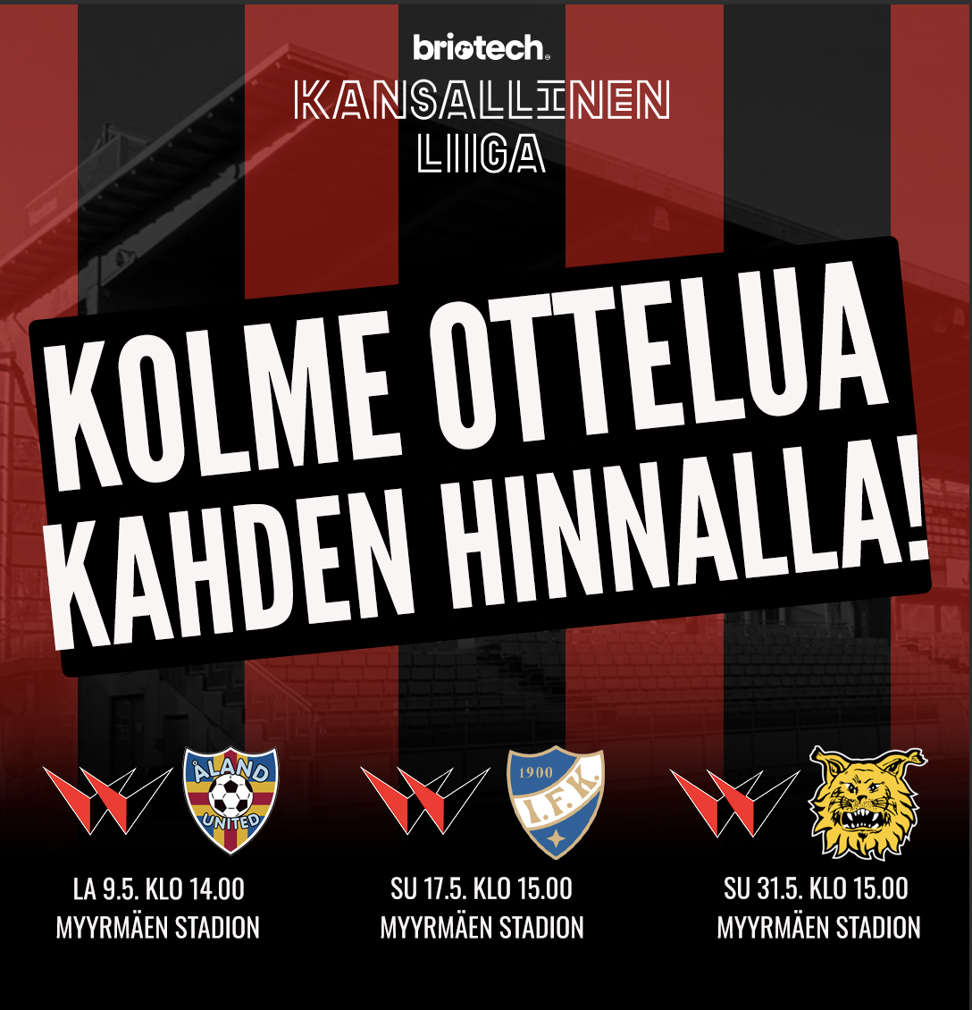 TOUKOKUUN KOTIOTTELUT - 3 OTTELUA 2 HINNALLA